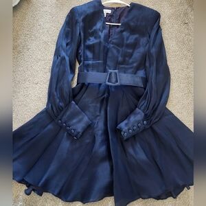Silk Elegant Navy Long-Sleeve Dress